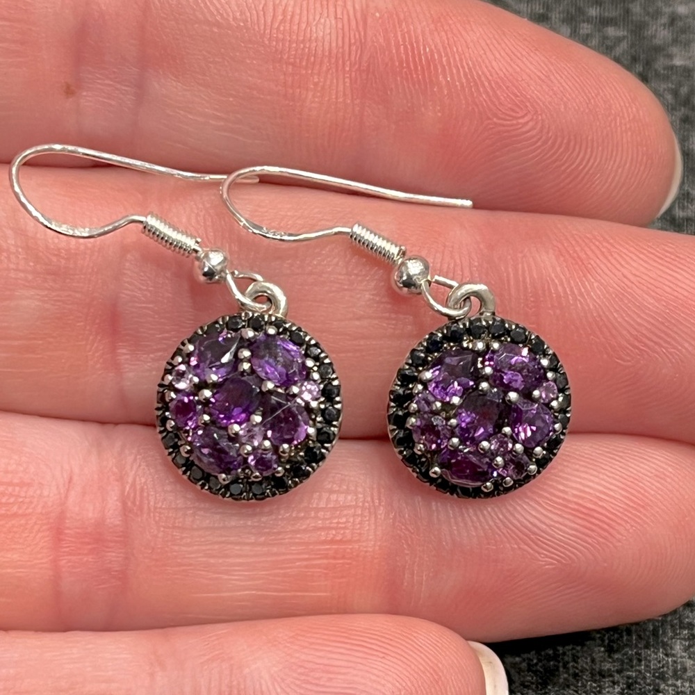 Charles Krypell Roxy Sterling Purple Amethyst and Black Sapphire Drop Earrings